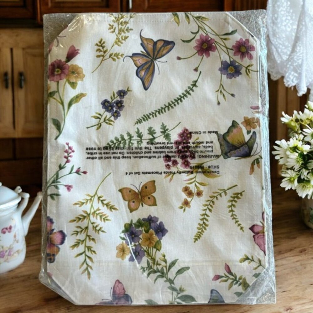 Set of Four Butterfly and Wildflower Placemats
